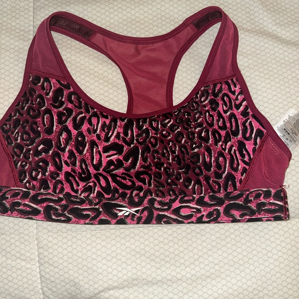 Brand New w/Tag Reebok Women's Magenta Leopard Sports Bra l